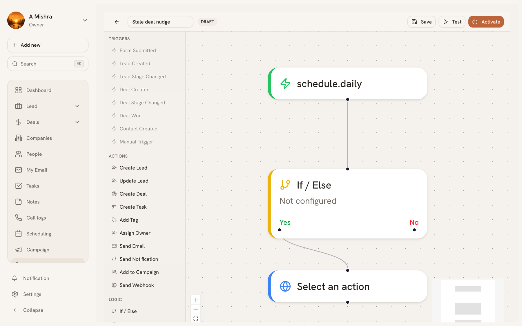 The automation canvas with a trigger node connected to action nodes