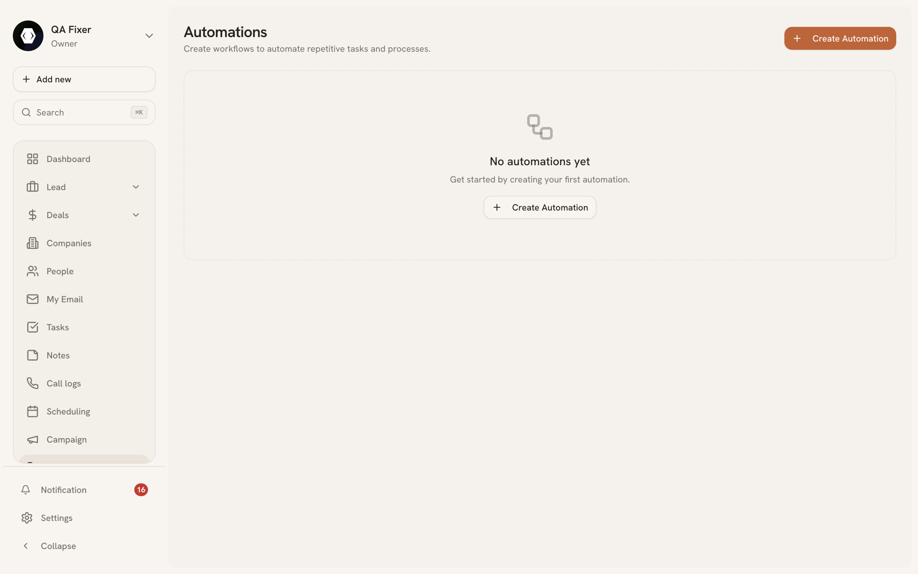 Automations list showing each workflow, its trigger, and whether it is active